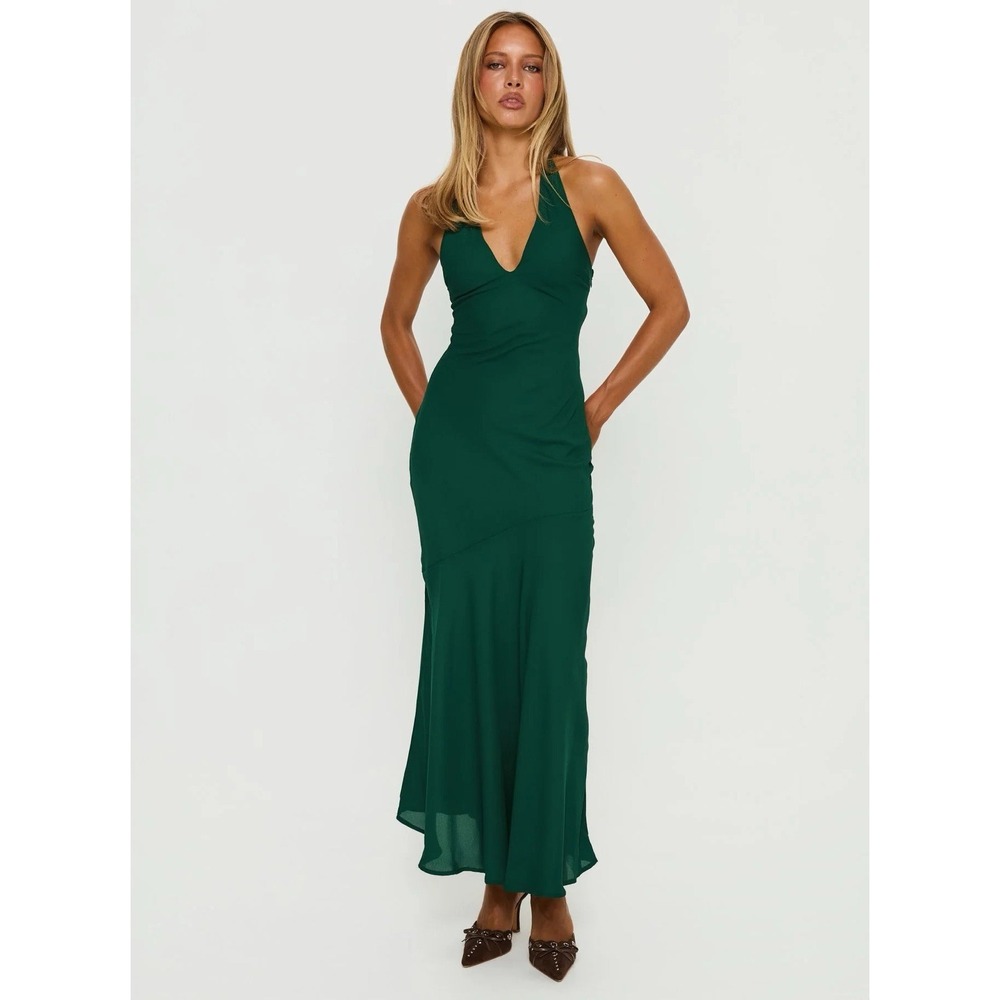 NWT $99 Princess Polly Womens 0/4 Luannie Halter Scarf Emerald Maxi Dress Gown